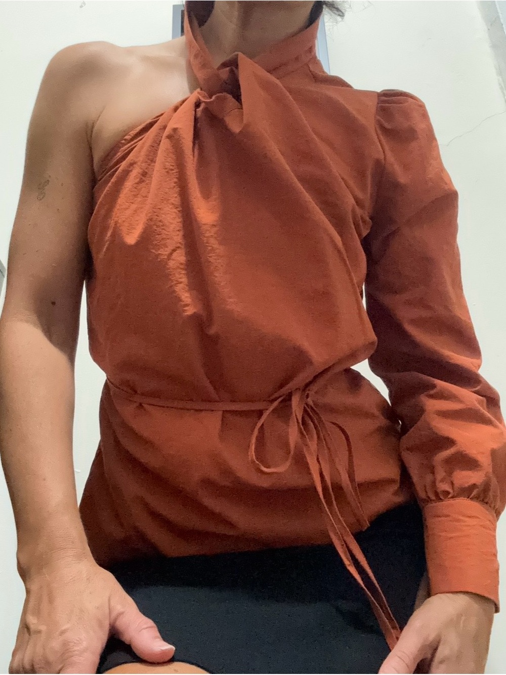Mango Rust One-Shoulder Tie-Waist Women's Top